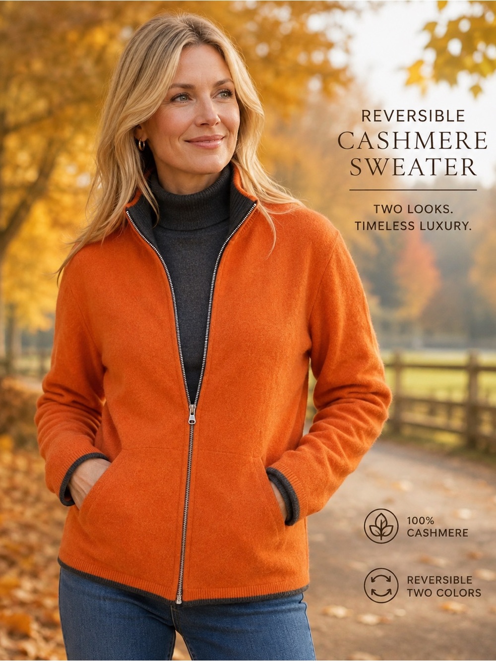 Orange/Brown reversable Zip-Up Sweater